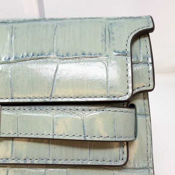 Tory Burch Lee Radziwill Ice Blue Croc-Embossed Shoulder Bag - Picture 6 of 16